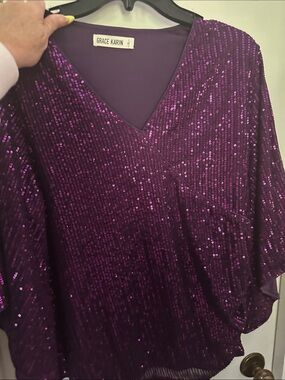 Grace Karin Purple Sequin V-Neck Tunic Top